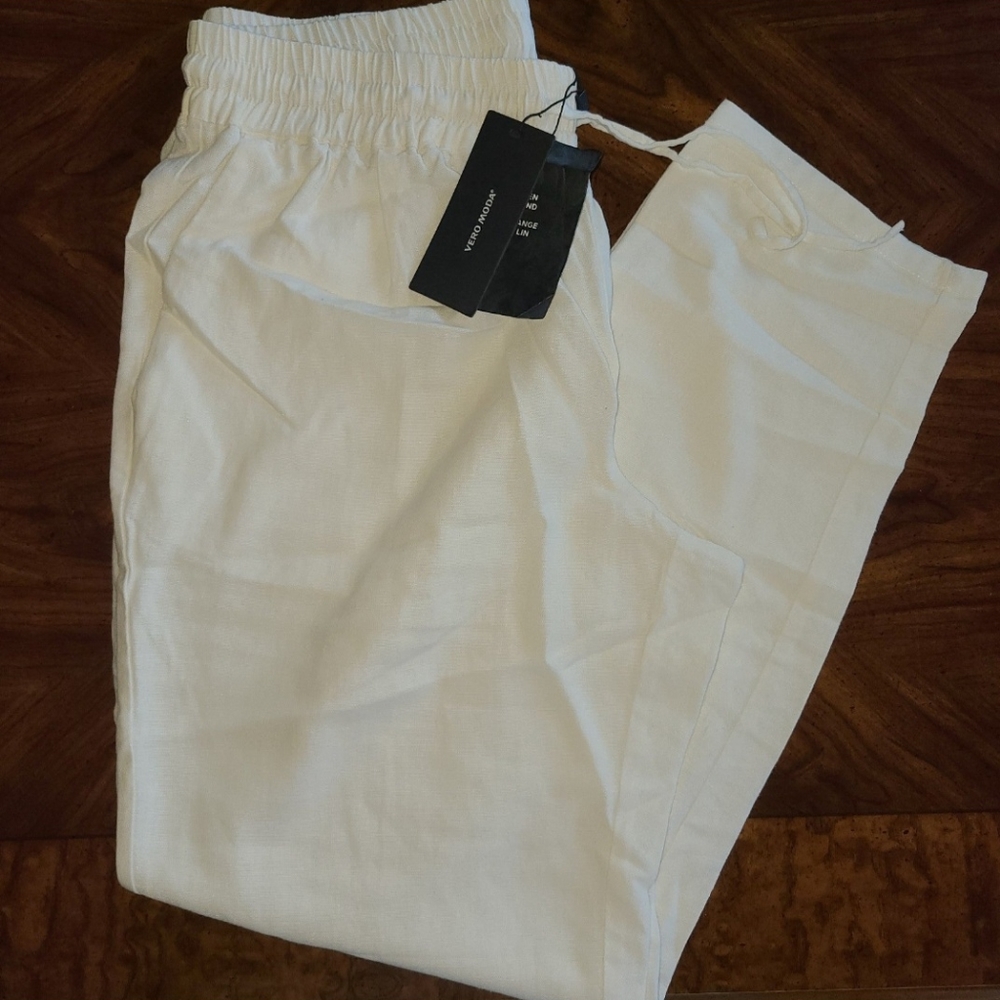 Vero Moda White Linen Ankle Pants
